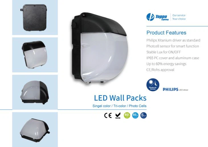 새로운 디자인 Photocell 센서 6000k LED 벽 팩